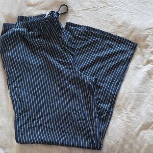 Navy Linen Blend Lounge Pants with White Stripes Waist 15" Unstretched